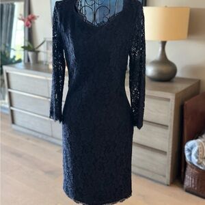 Diane Von Furstenberg Navy Lace Long Sleeve Dress